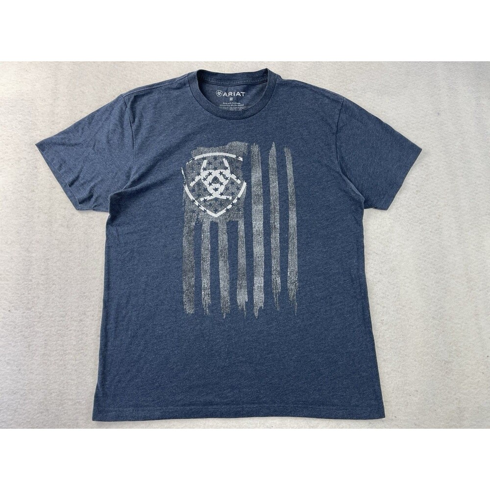 Ariat Men’s Medium Blue American Vertical Flag Short Sleeve T-Shirt 100% Cotton